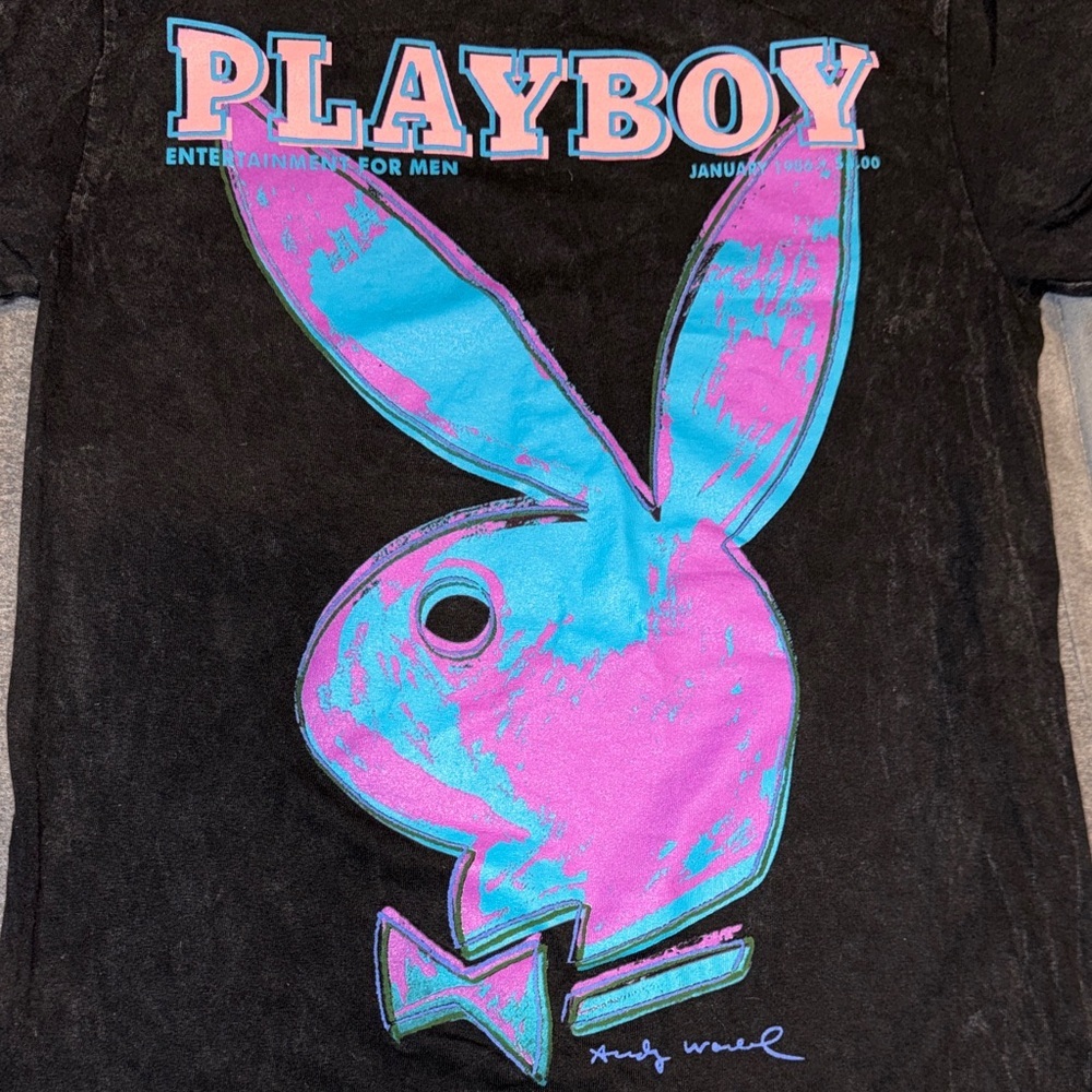 Playboy- Gray Acid Wash January 1986 PLAYBOY Pop Art Cover T-SHIRT Size Small - Picture 9 of 16